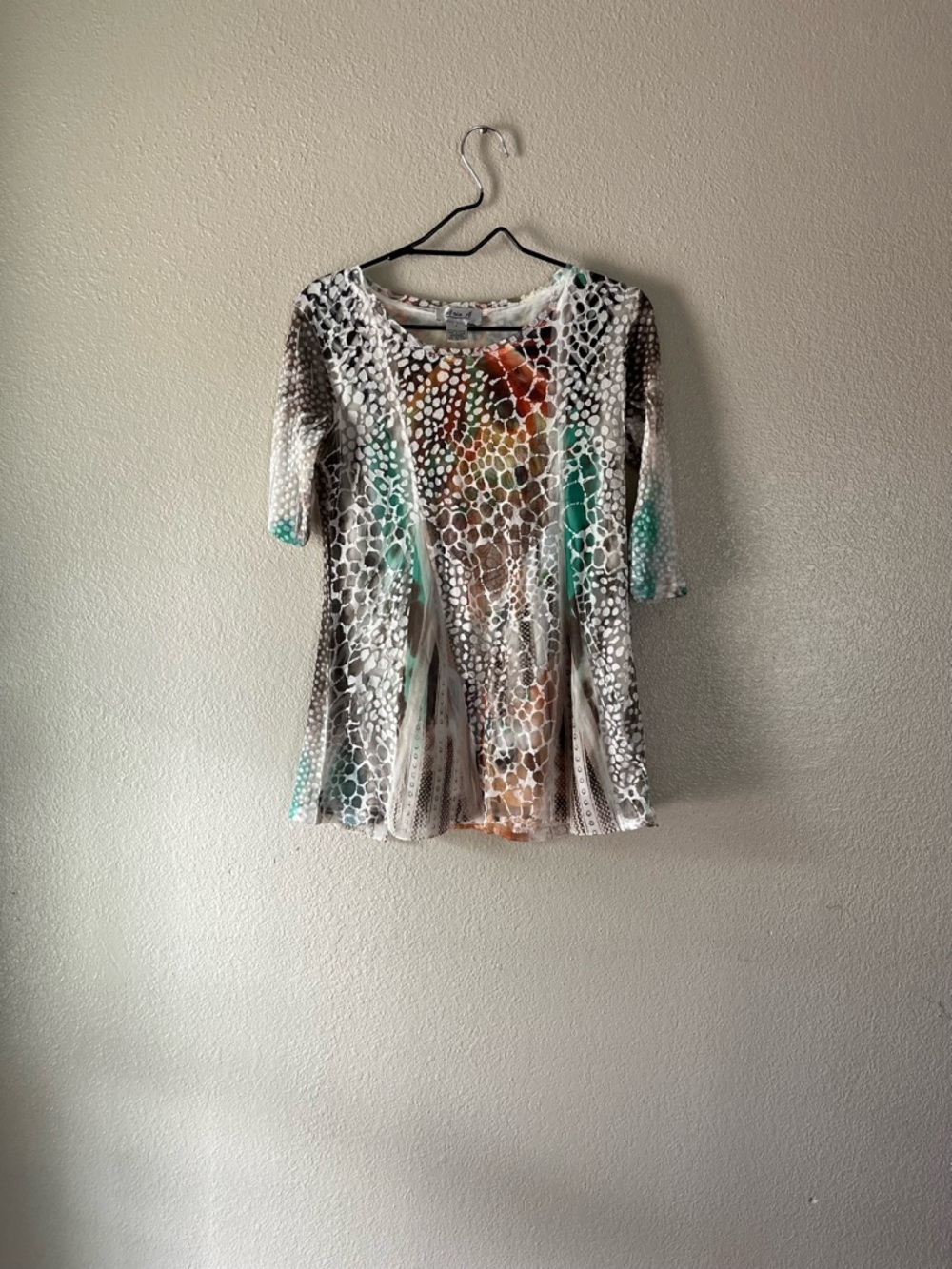 Aria Scoop-Neck Tunic with Teal, Rust, Brown & White Abstract Print